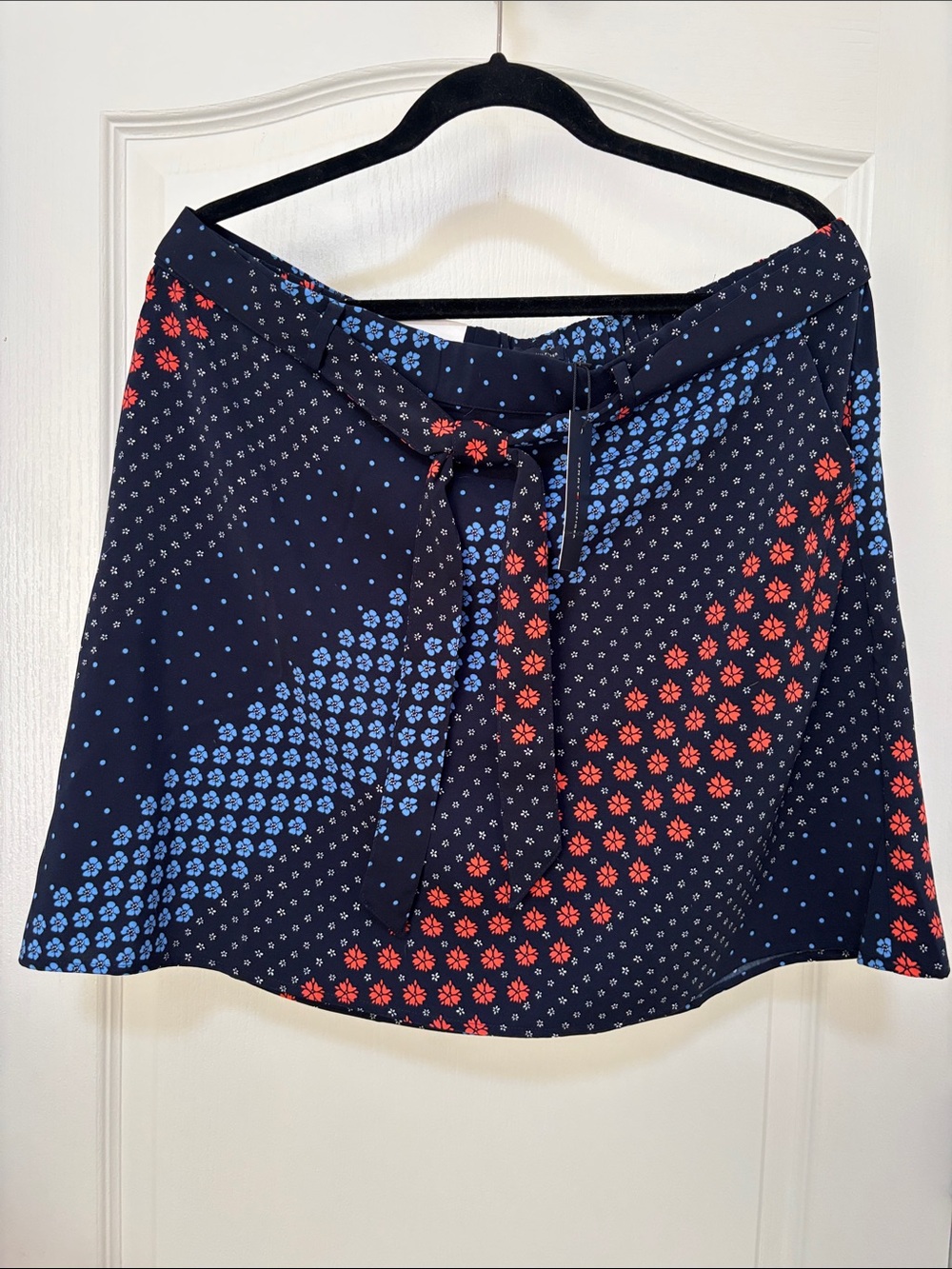 Navy Floral Print Tie-Waist Skirt